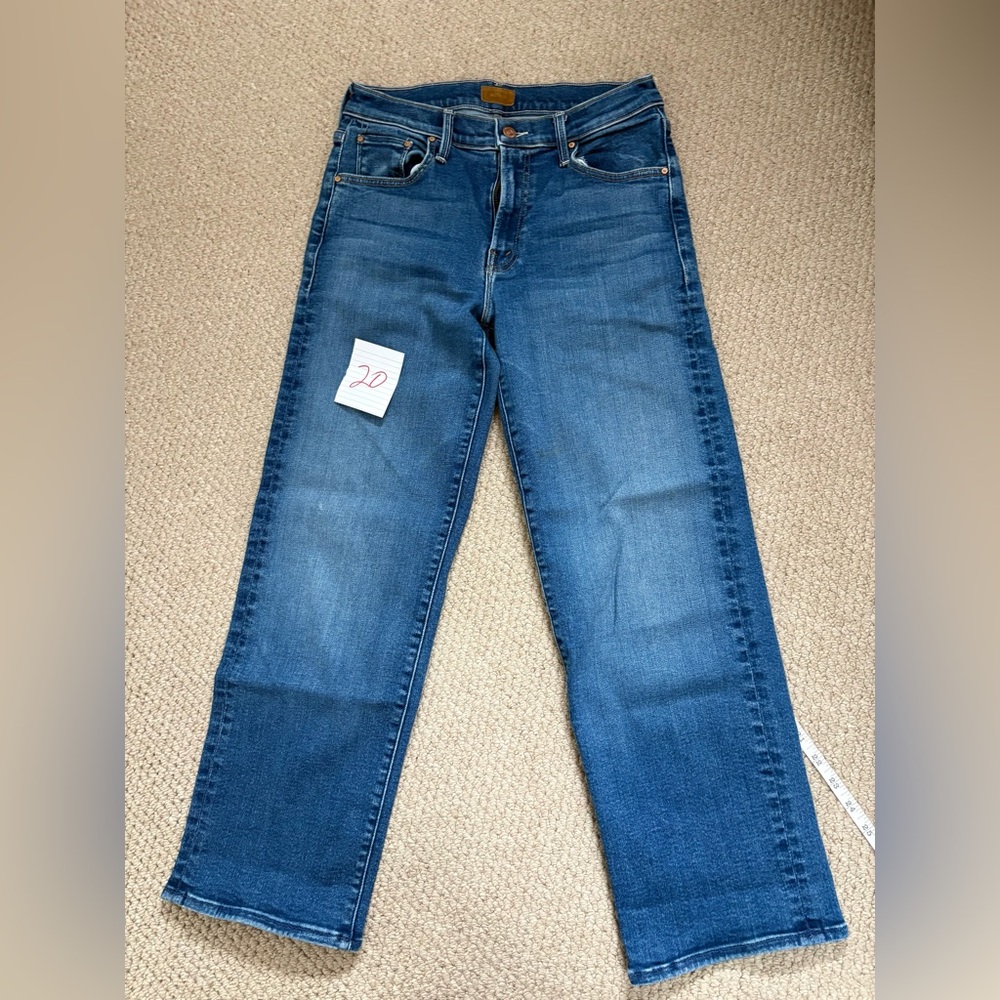 MOTHER Women's The Midrise Rambler Zip Ankle Straight Leg Medium Wash Jeans